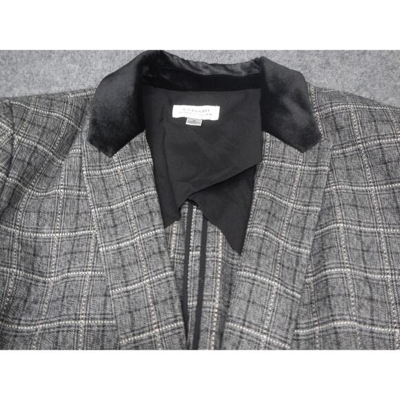 Tahari Arthur S Levine Blazer Jacket Womens Size 16 Gray Plaid 1 Button Collared - Picture 3 of 11
